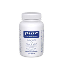 Load image into Gallery viewer, White Bottle reads Pure Encapsulations Calcium-D-Glucarate  Supports detoxification and healthy cells Gluten Free Non Gmo Hypoallergenic 120 capsules
