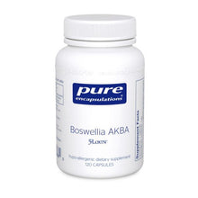Load image into Gallery viewer, White bottle reads Pure Encapsulations Boswellia AKBA With 5-LOXIN® ; support for musculoskeletal, gastrointestinal and immune health Gluten Free Non GMO Hypoallergenic 120 capsules

